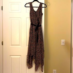 Long tall sally floral print midi dress with asymmetrical hemline